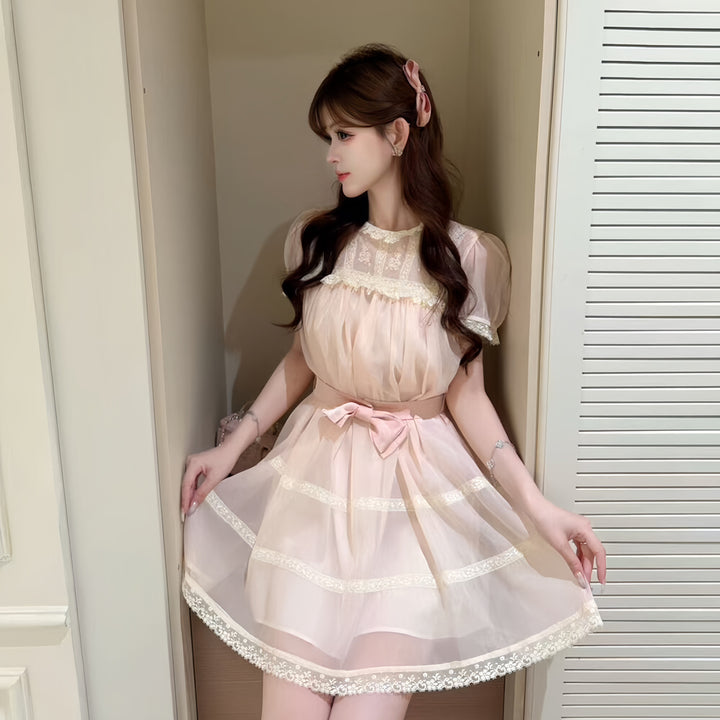 【dress】リボンレースドッキングミニワンピース　N3606