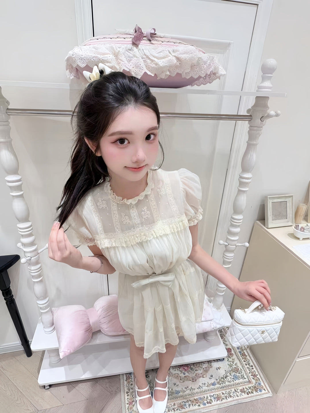 【dress】リボンレースドッキングミニワンピース　N3606