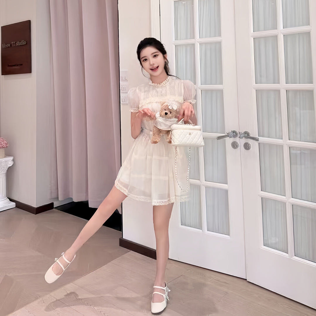 【dress】リボンレースドッキングミニワンピース　N3606