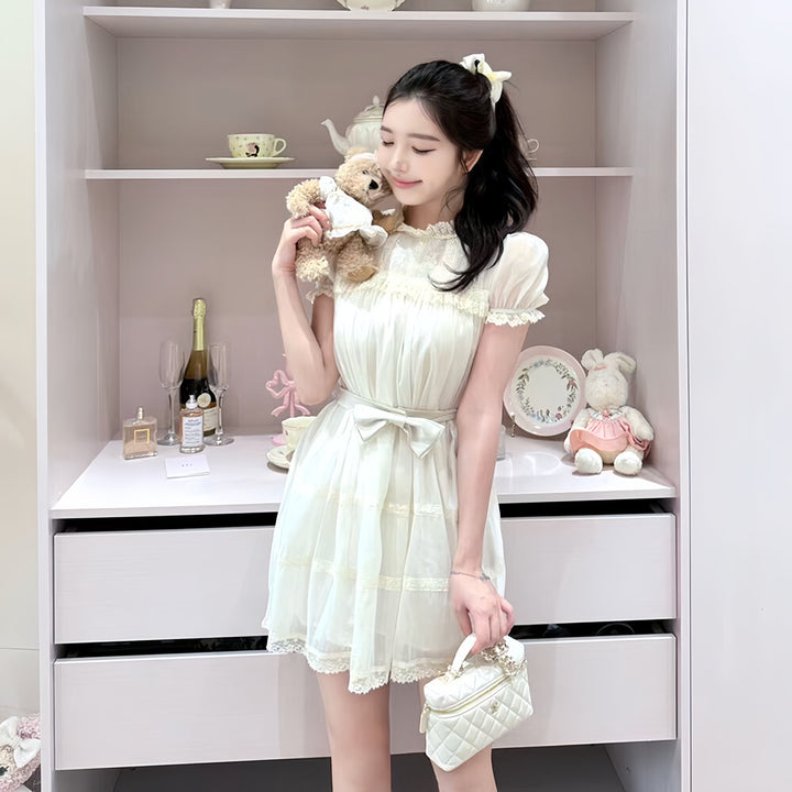 【dress】リボンレースドッキングミニワンピース　N3606