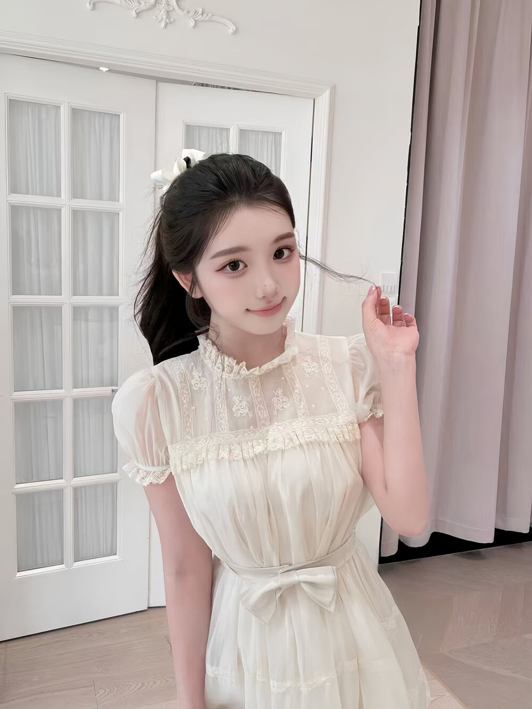 【dress】リボンレースドッキングミニワンピース　N3606