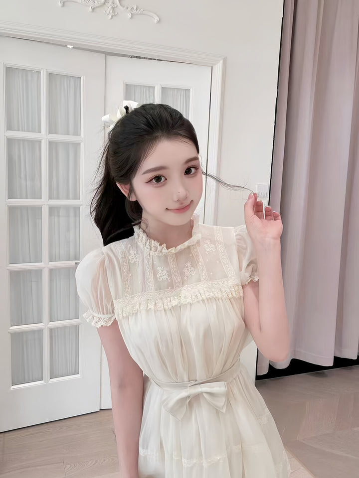 【dress】リボンレースドッキングミニワンピース　N3606