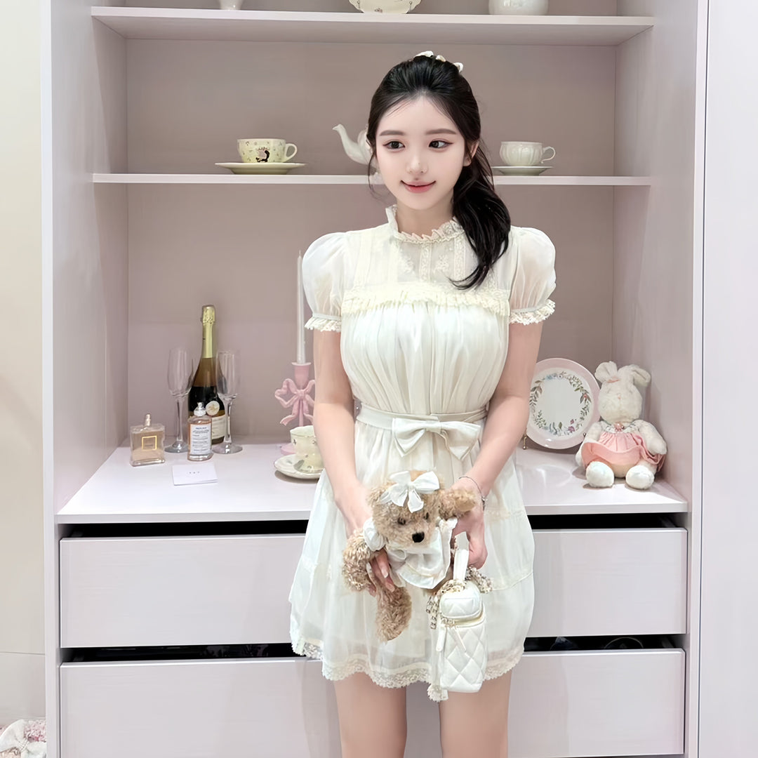 【dress】リボンレースドッキングミニワンピース　N3606