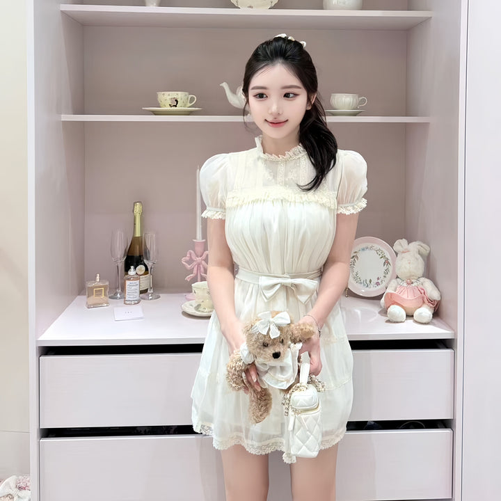 【dress】リボンレースドッキングミニワンピース　N3606