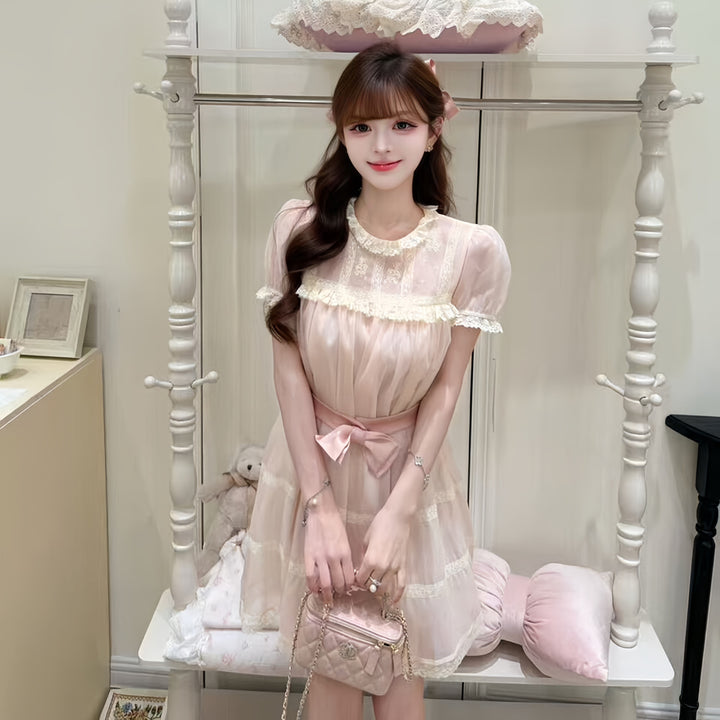 【dress】リボンレースドッキングミニワンピース　N3606