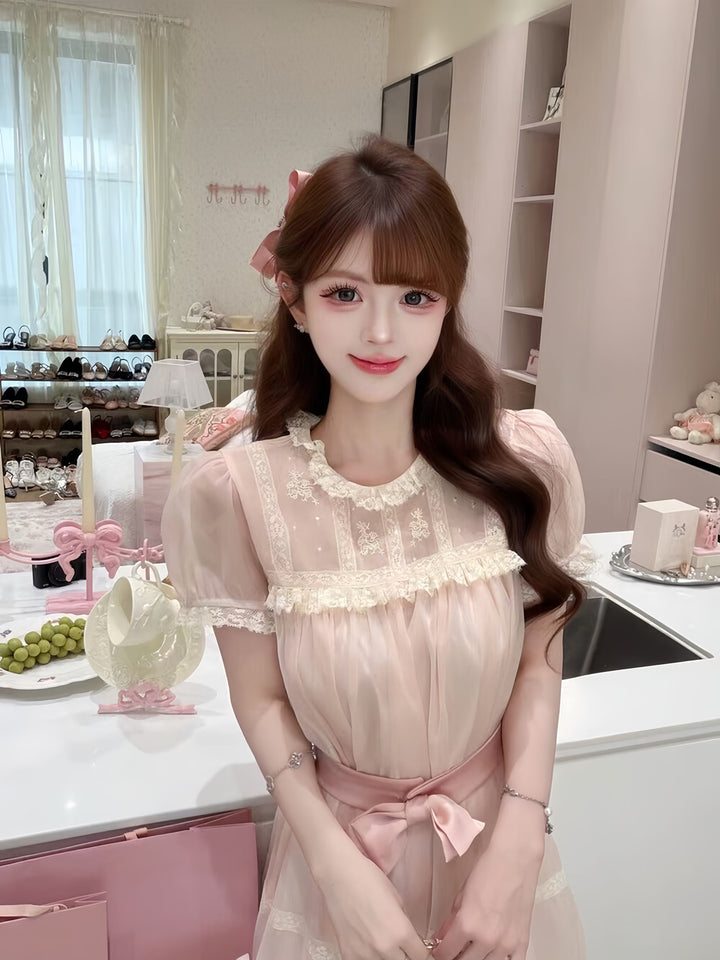 【dress】リボンレースドッキングミニワンピース　N3606