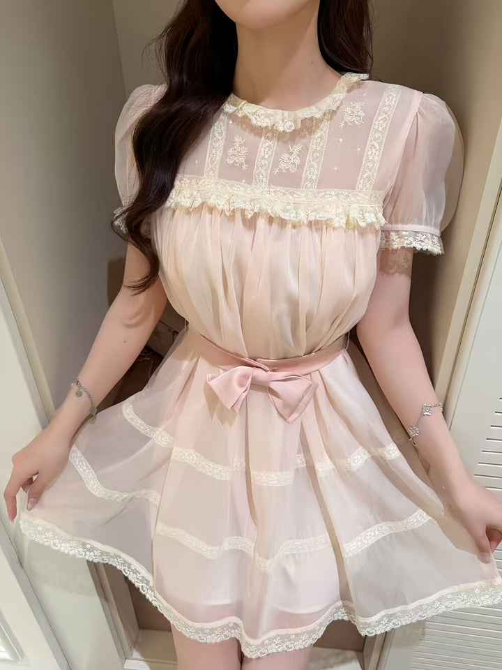 【dress】リボンレースドッキングミニワンピース　N3606