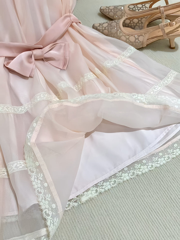 【dress】リボンレースドッキングミニワンピース　N3606