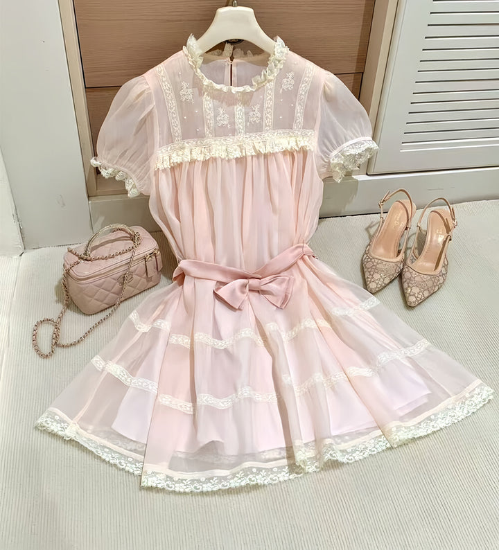 【dress】リボンレースドッキングミニワンピース　N3606