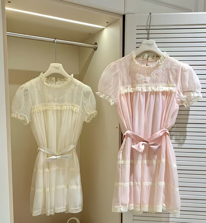 【dress】リボンレースドッキングミニワンピース　N3606