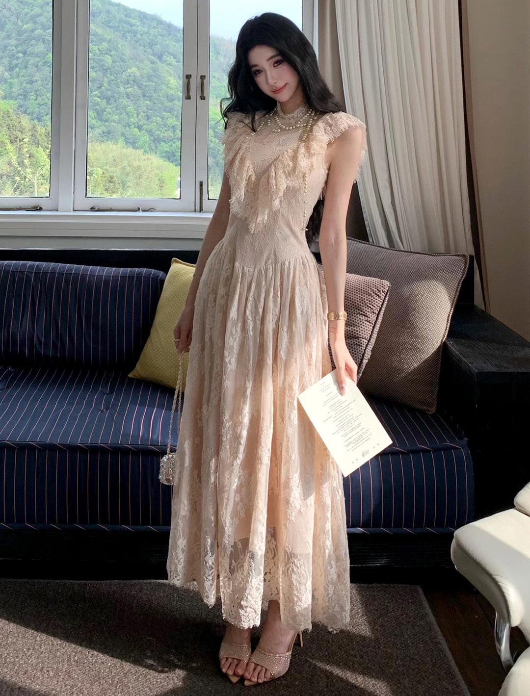 【dress】フリルレースワンピース　N3608