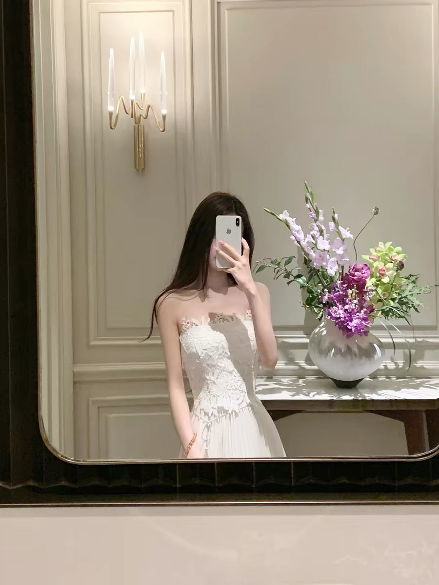 【dress】レースドッキングプリーツロングワンピース　K0562