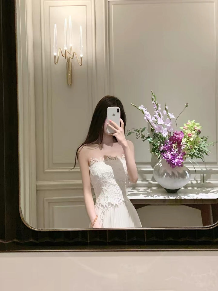 【dress】レースドッキングプリーツロングワンピース　K0562