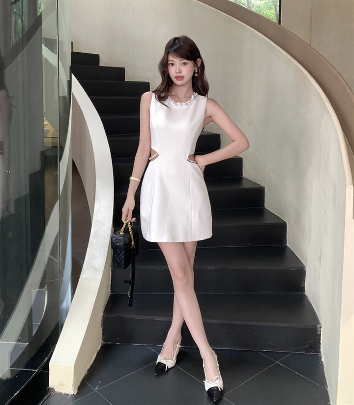【dress】サイドカットパール付きミニワンピース　N3610