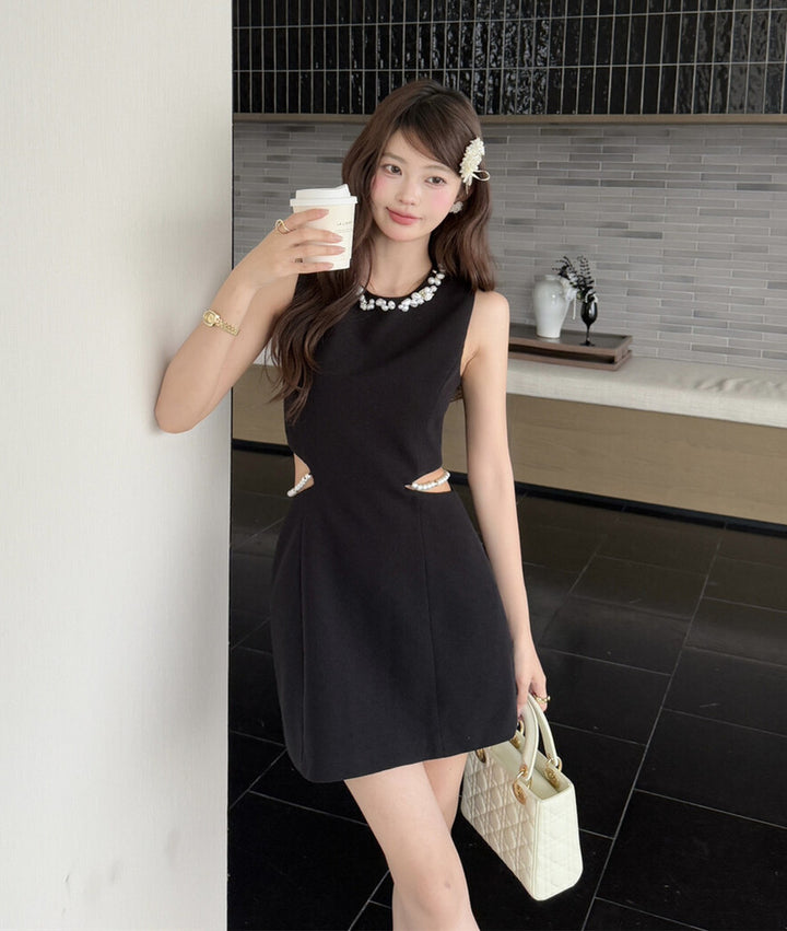 【dress】サイドカットパール付きミニワンピース　N3610