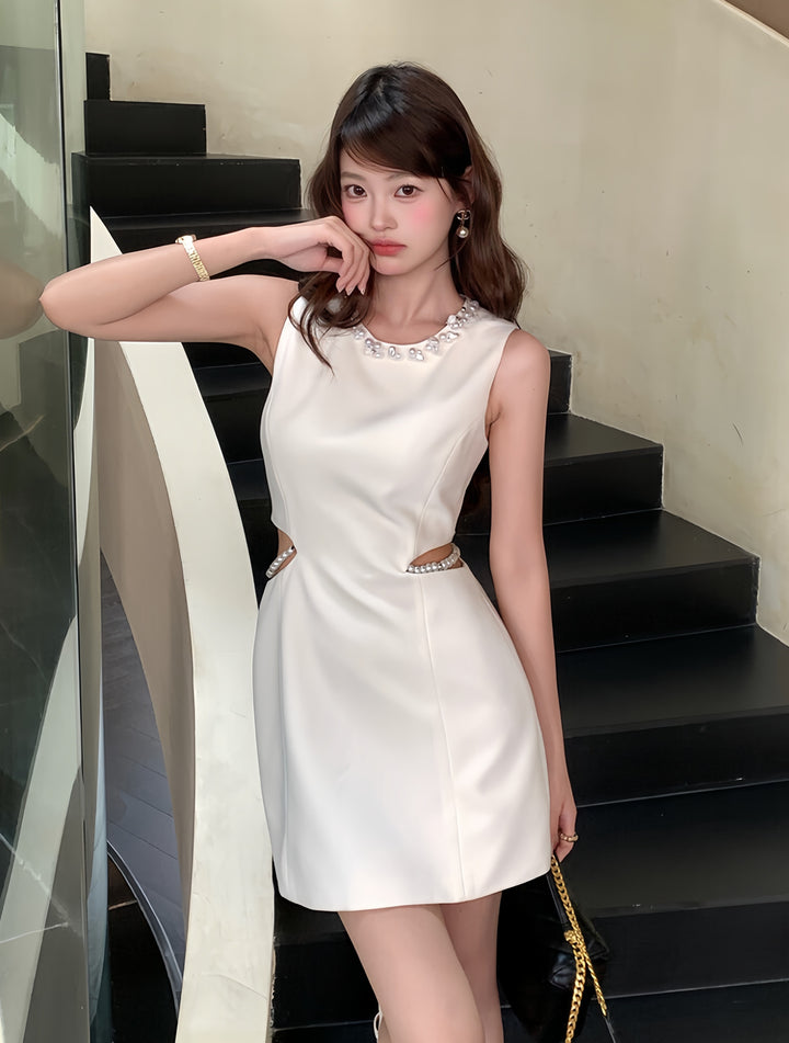 【dress】サイドカットパール付きミニワンピース　N3610