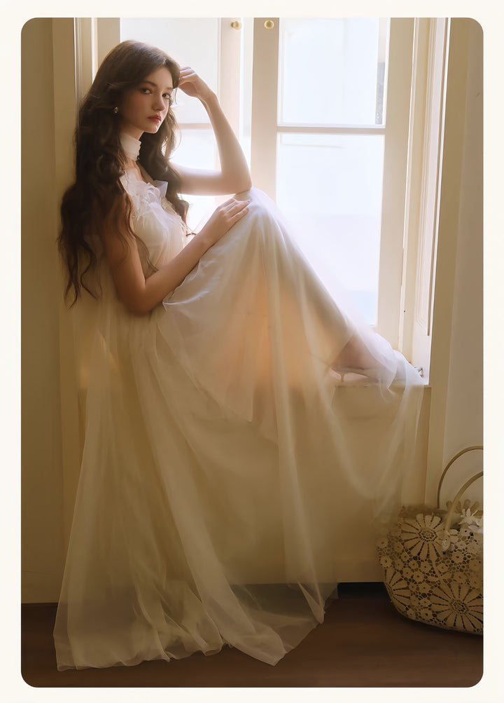 【dress】立体フラワーパールストラップチュールワンピース　K0564