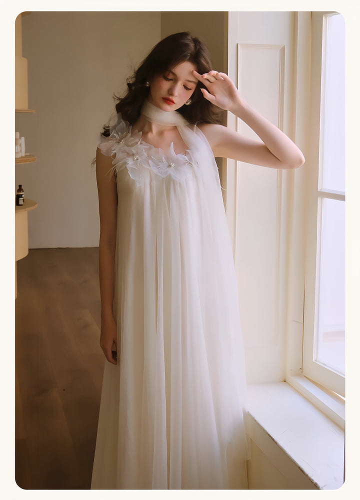 【dress】立体フラワーパールストラップチュールワンピース　K0564