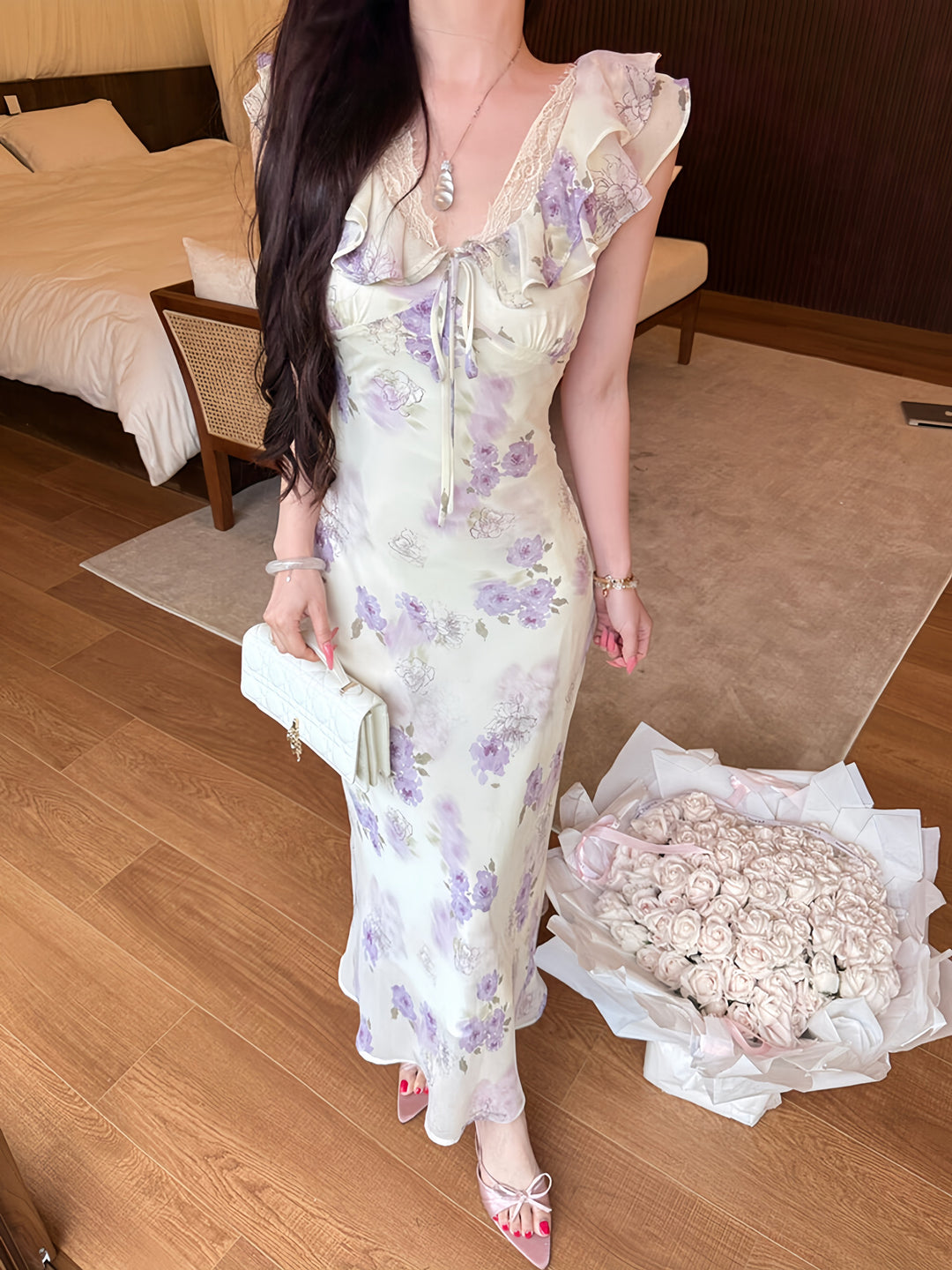 【dress】フラワープリントロングワンピース　N3613