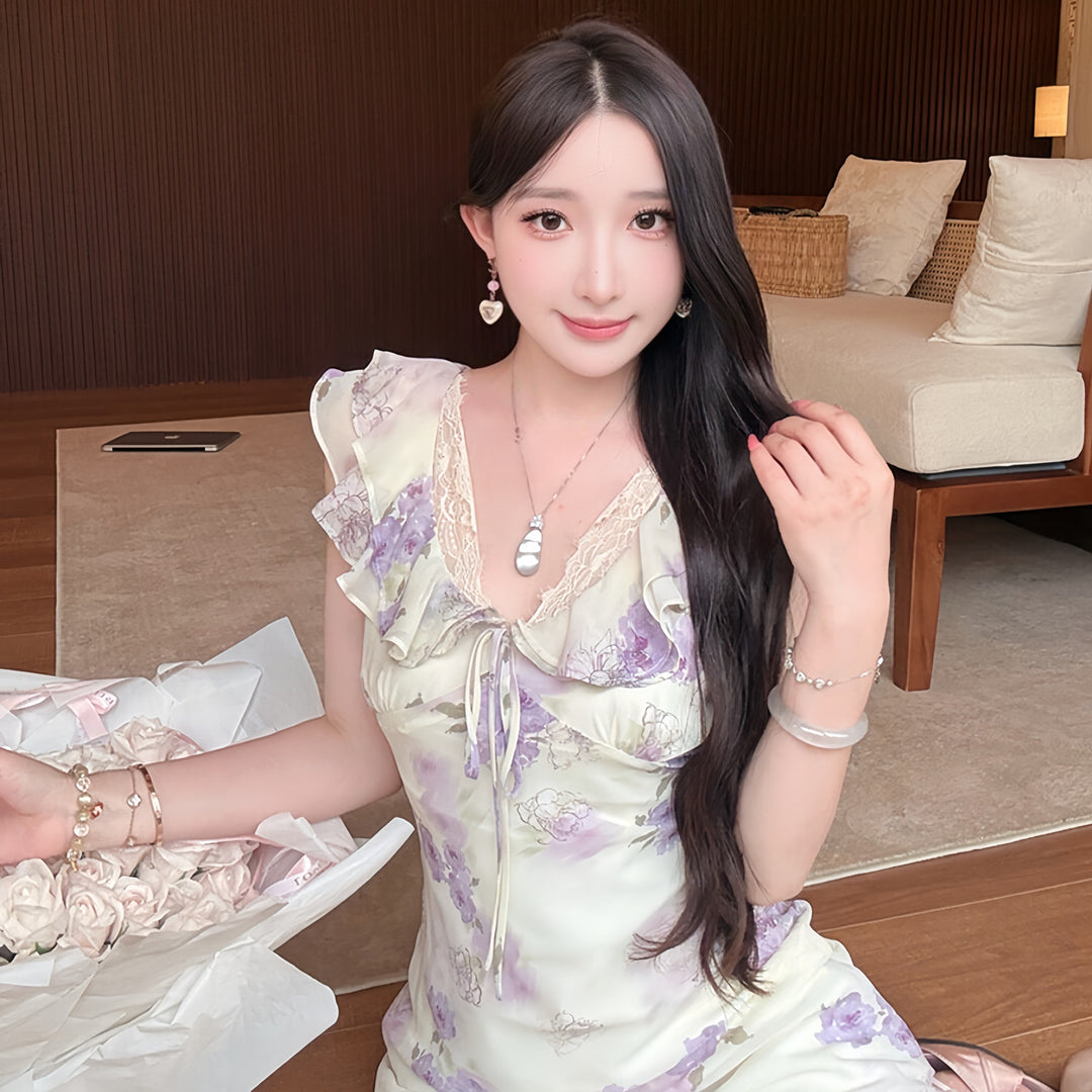 【dress】フラワープリントロングワンピース　N3613