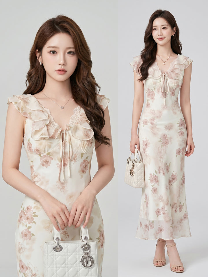 【dress】フラワープリントロングワンピース　N3613