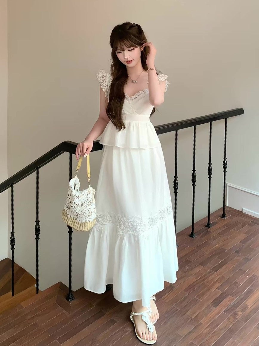 【set】レースペプラムトップス×レースドッキングスカートセット　N3618