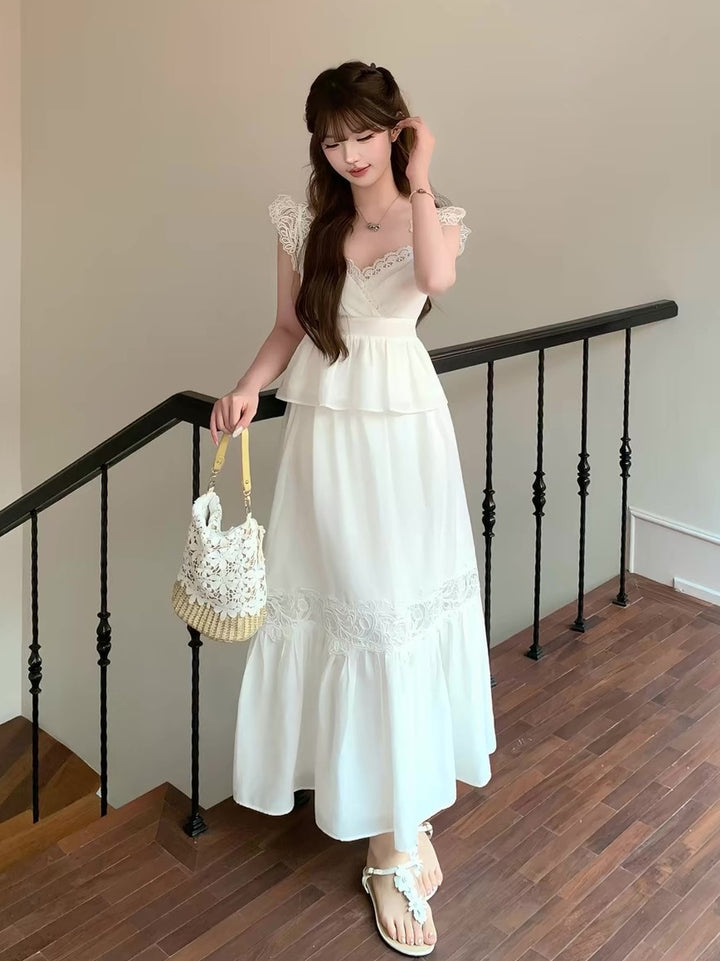 【set】レースペプラムトップス×レースドッキングスカートセット　N3618