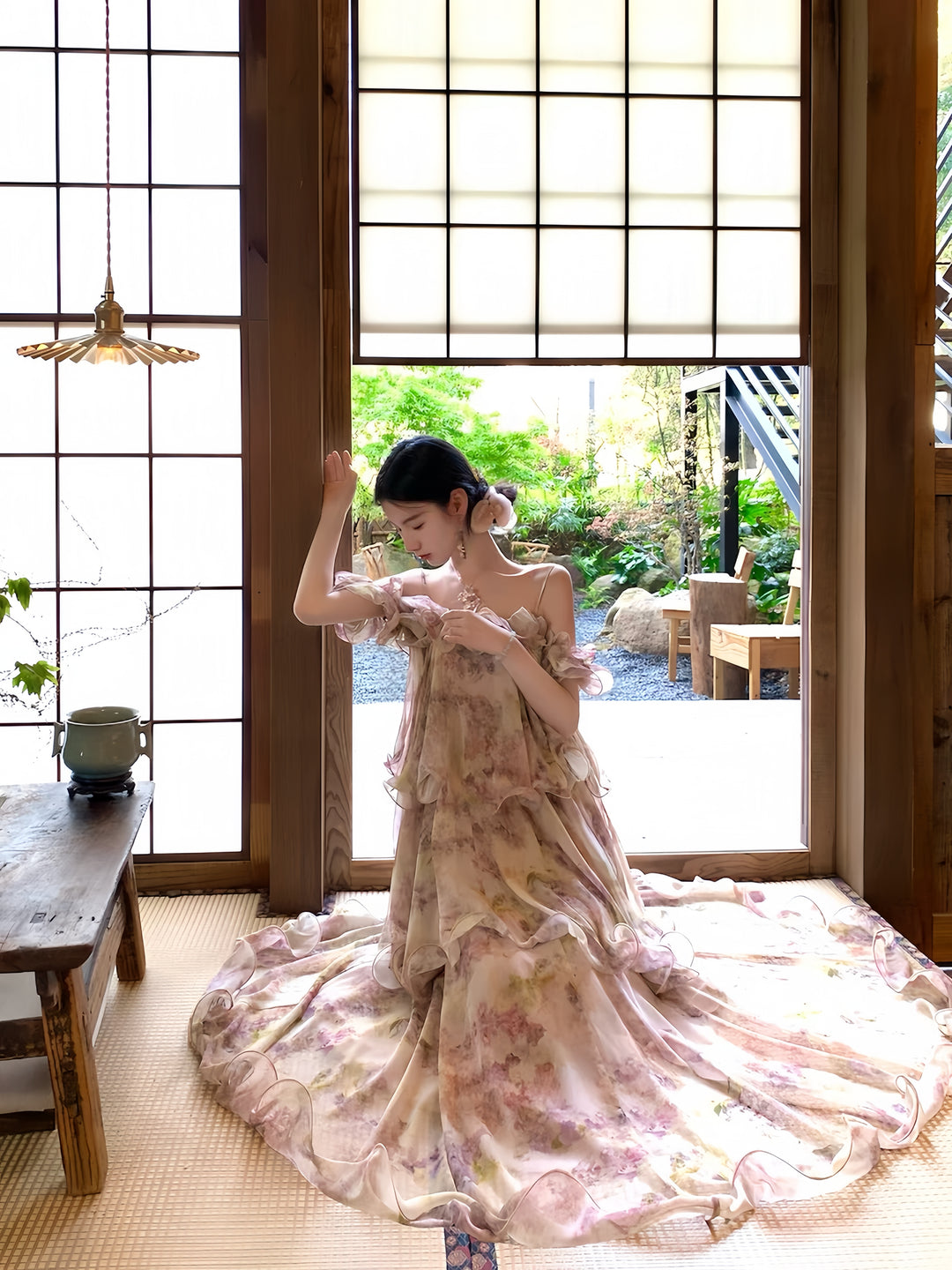【dress】ティアードフラワープリントロングワンピース K0569