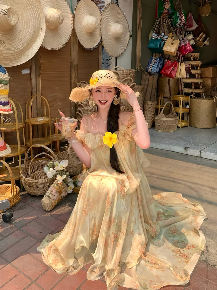 【dress】ティアードフラワープリントロングワンピース K0569