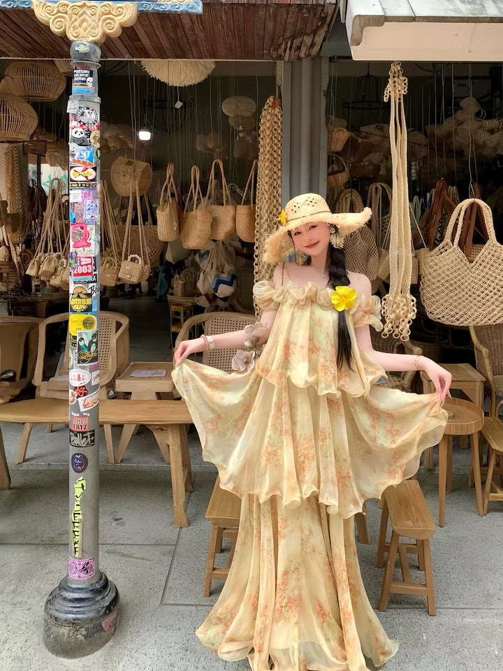 【dress】ティアードフラワープリントロングワンピース K0569