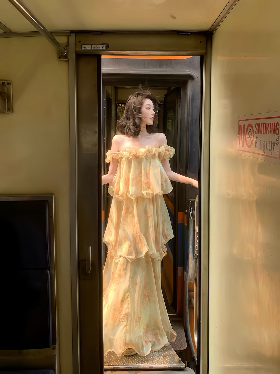 【dress】ティアードフラワープリントロングワンピース K0569