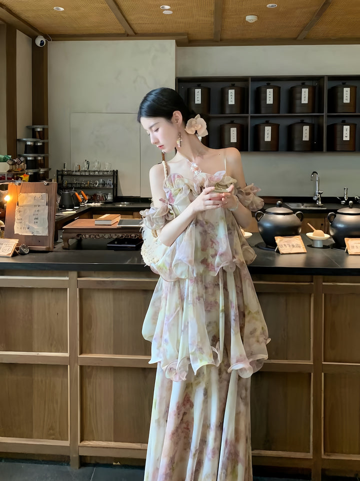 【dress】ティアードフラワープリントロングワンピース K0569