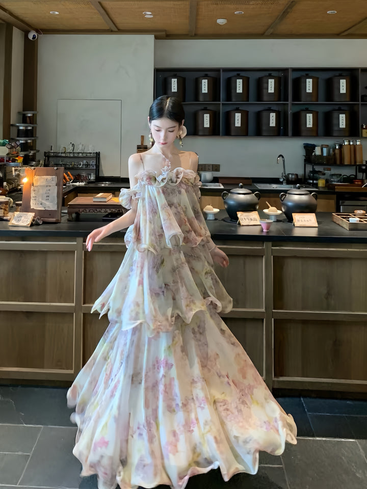 【dress】ティアードフラワープリントロングワンピース K0569