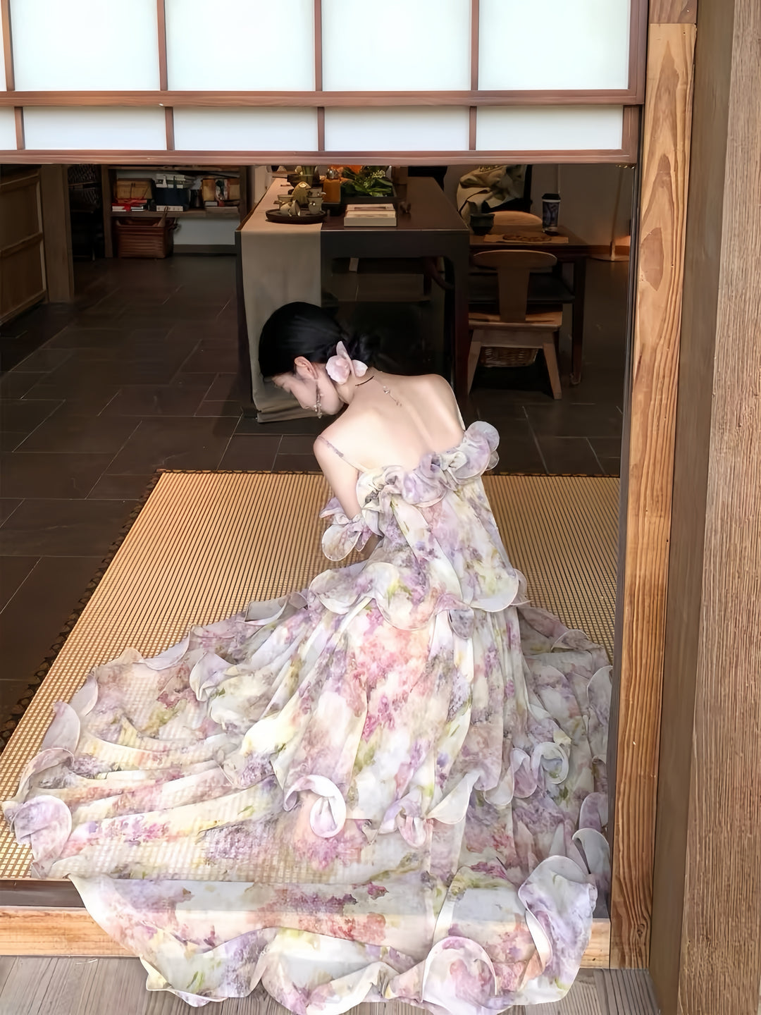 【dress】ティアードフラワープリントロングワンピース K0569