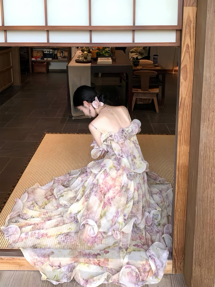 【dress】ティアードフラワープリントロングワンピース K0569