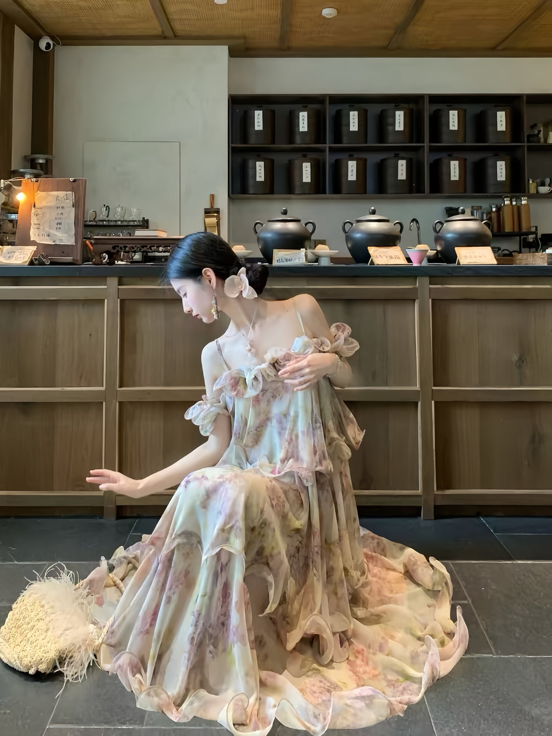 【dress】ティアードフラワープリントロングワンピース K0569