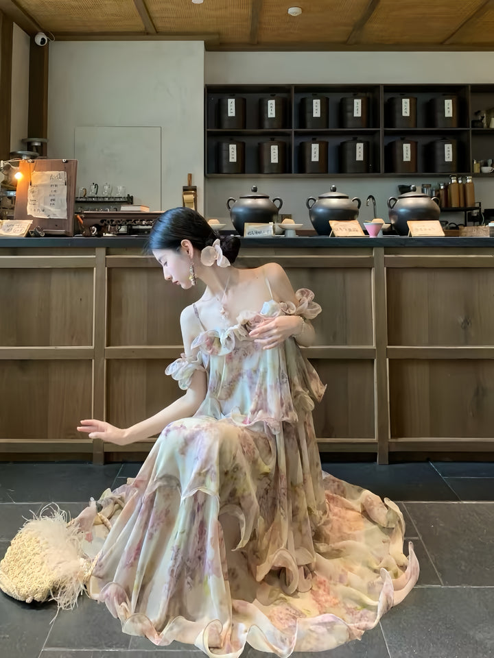 【dress】ティアードフラワープリントロングワンピース K0569