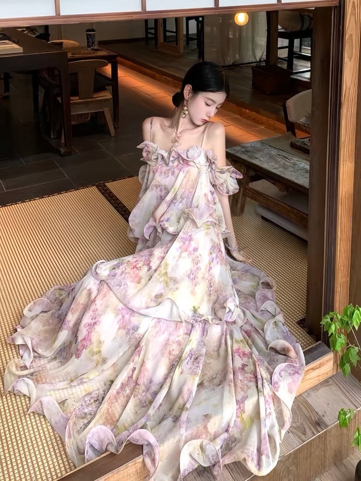 【dress】ティアードフラワープリントロングワンピース K0569