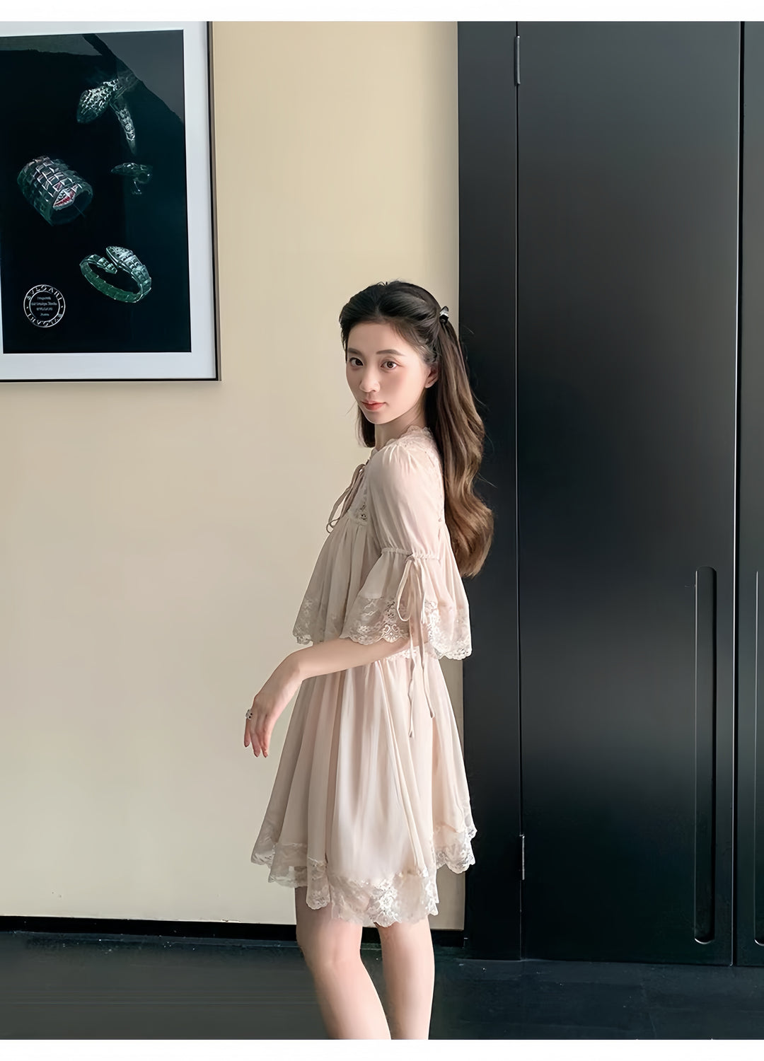【dress】レースドッキングミニワンピース 　K0570