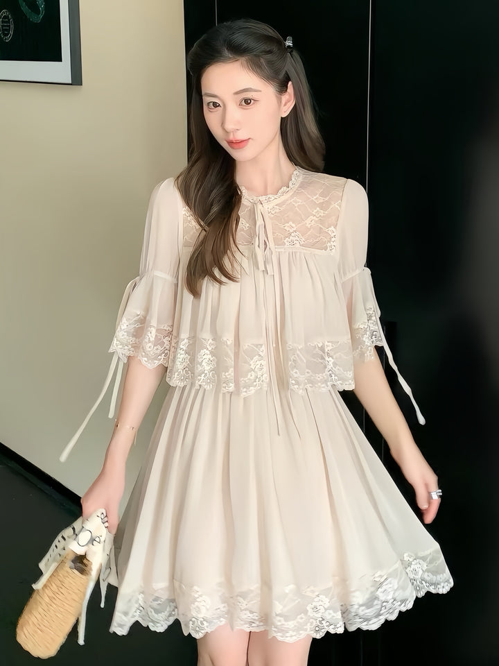 【dress】レースドッキングミニワンピース 　K0570