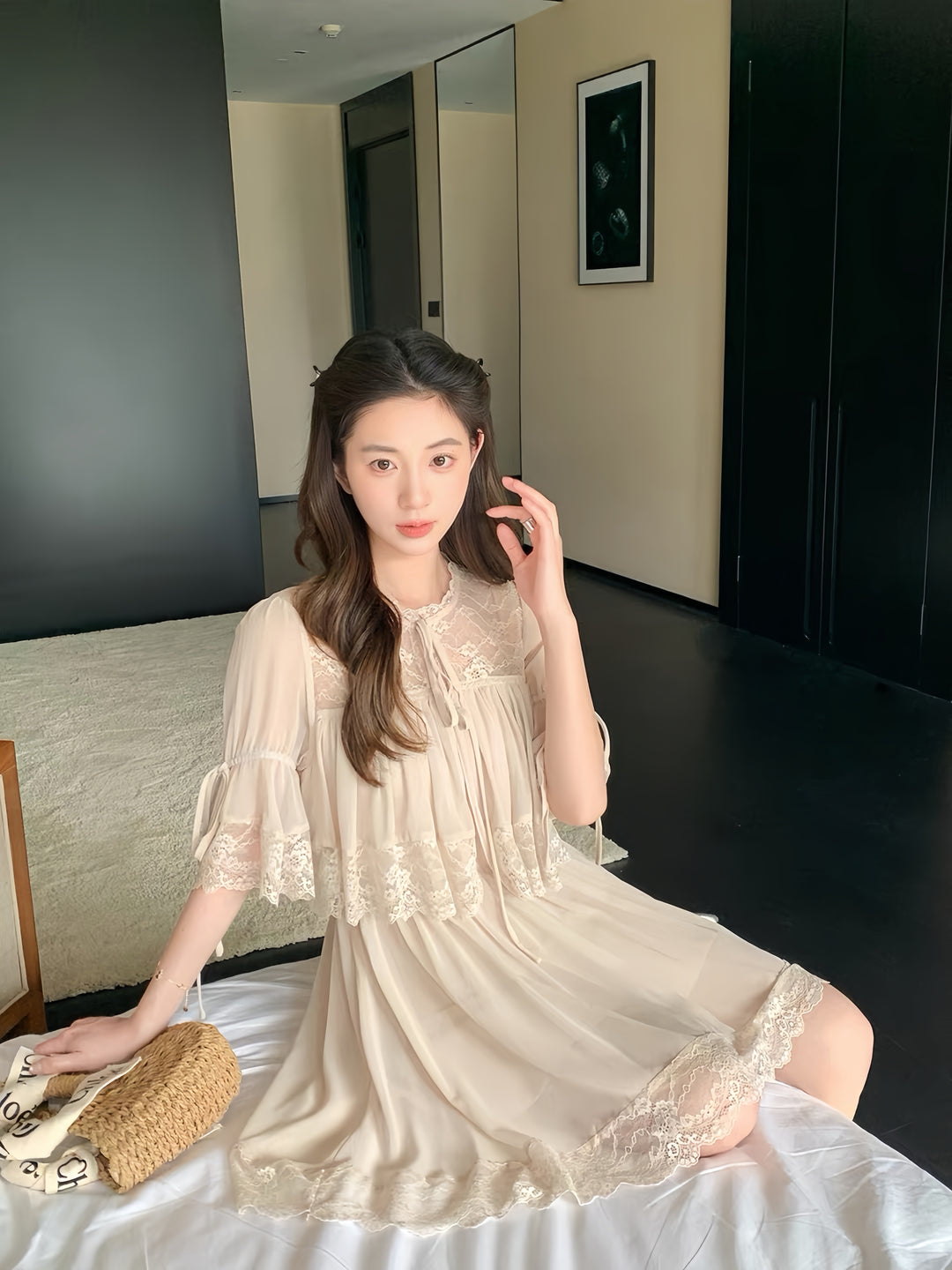 【dress】レースドッキングミニワンピース 　K0570