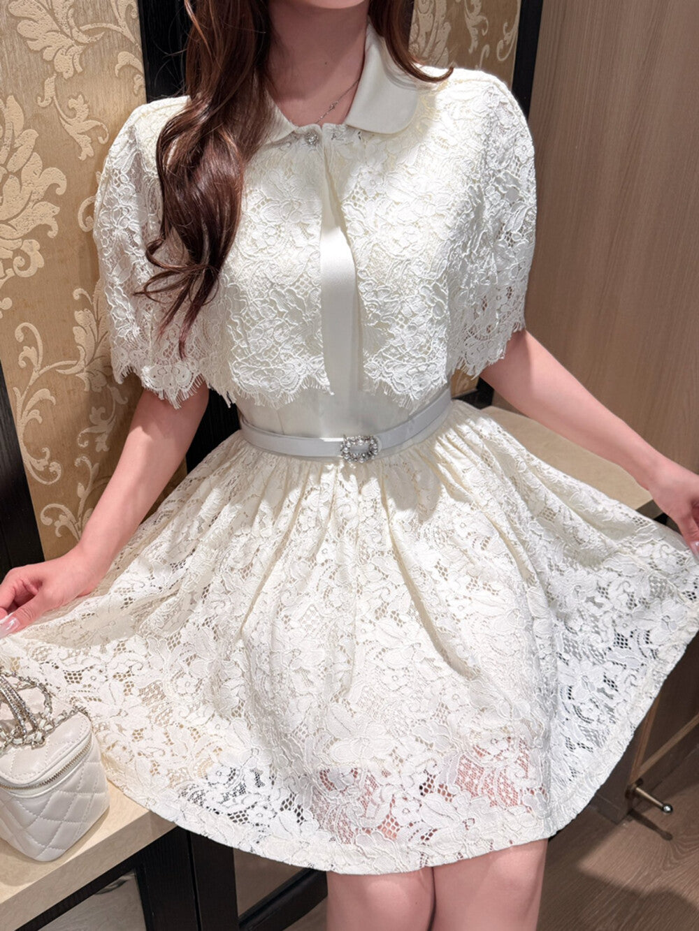 set】レースボレロ×レースドッキングスミニワンピースセット N3620
