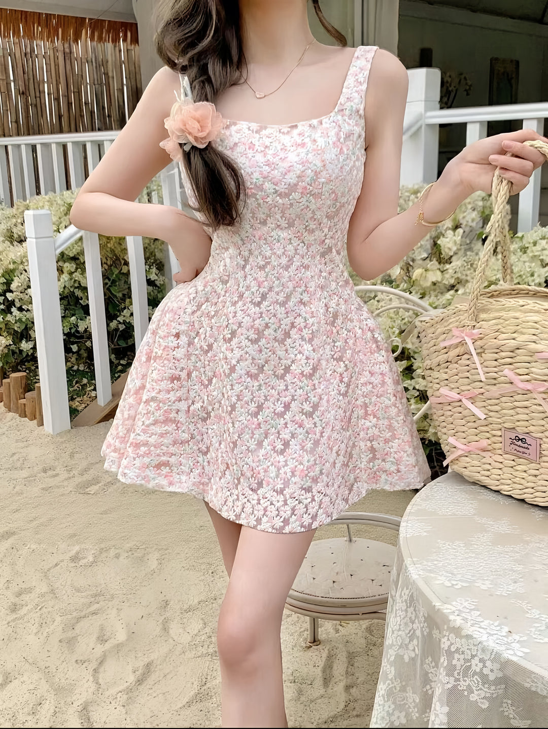 【dress】フラワーレースミニワンピース  K0572