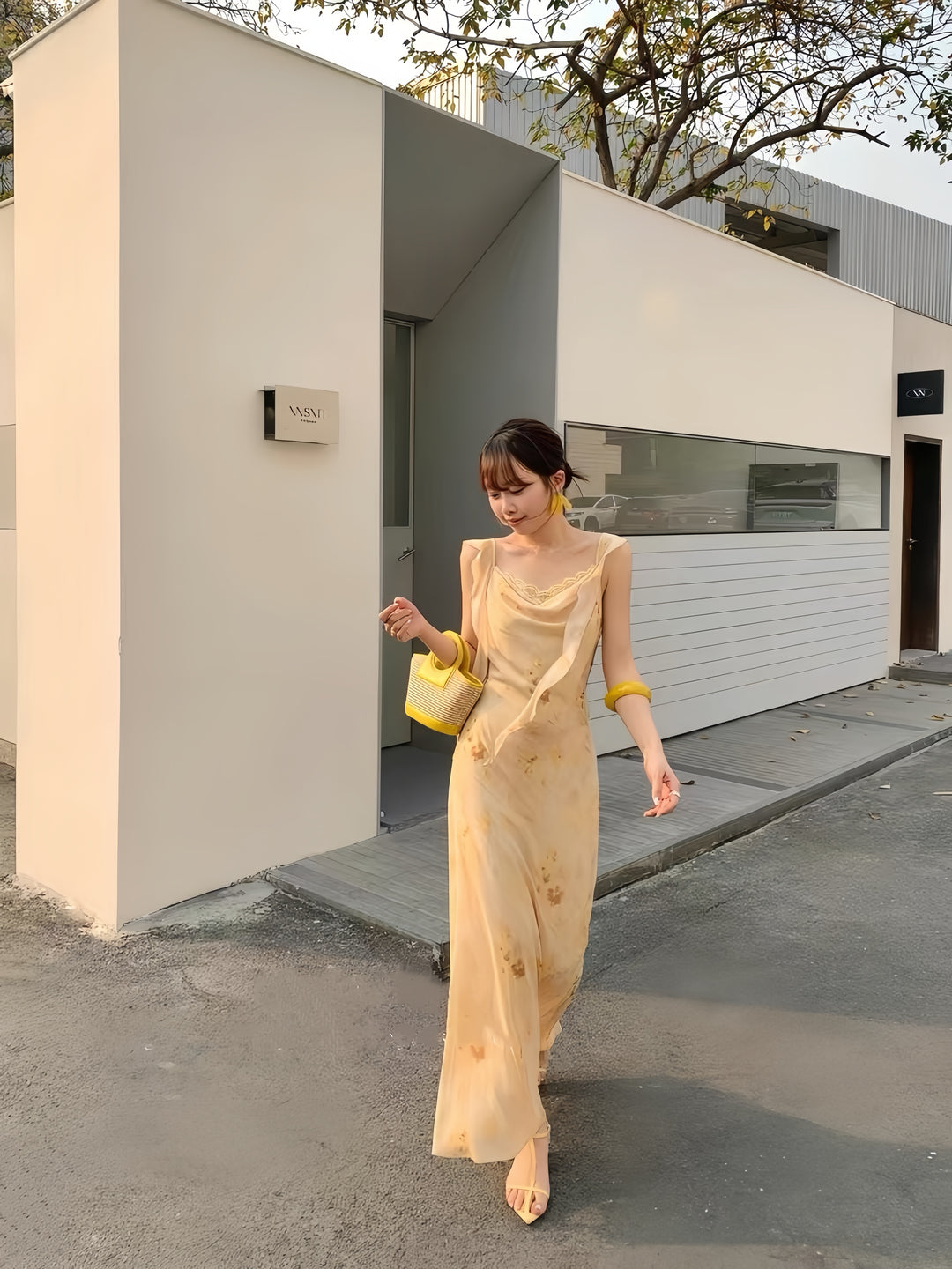 【dress】レースドッキングフラワープリントロングワンピース  K0574