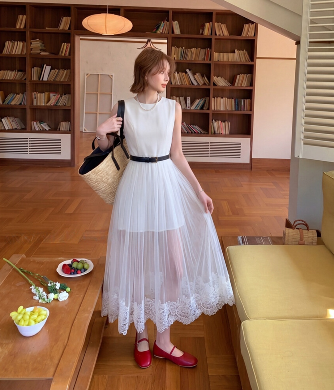 【dress】レースチュールドッキングロングワンピース　N3622