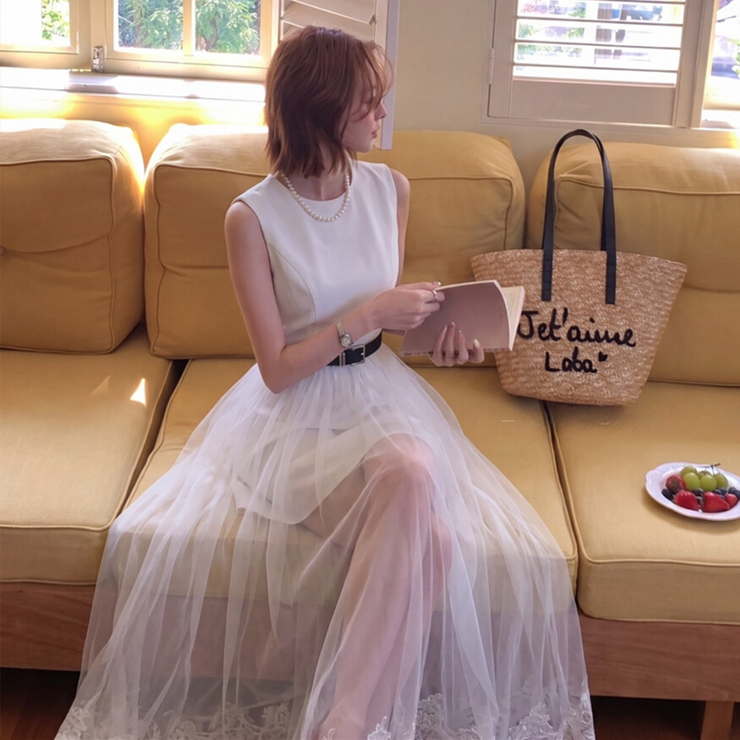 【dress】レースチュールドッキングロングワンピース　N3622