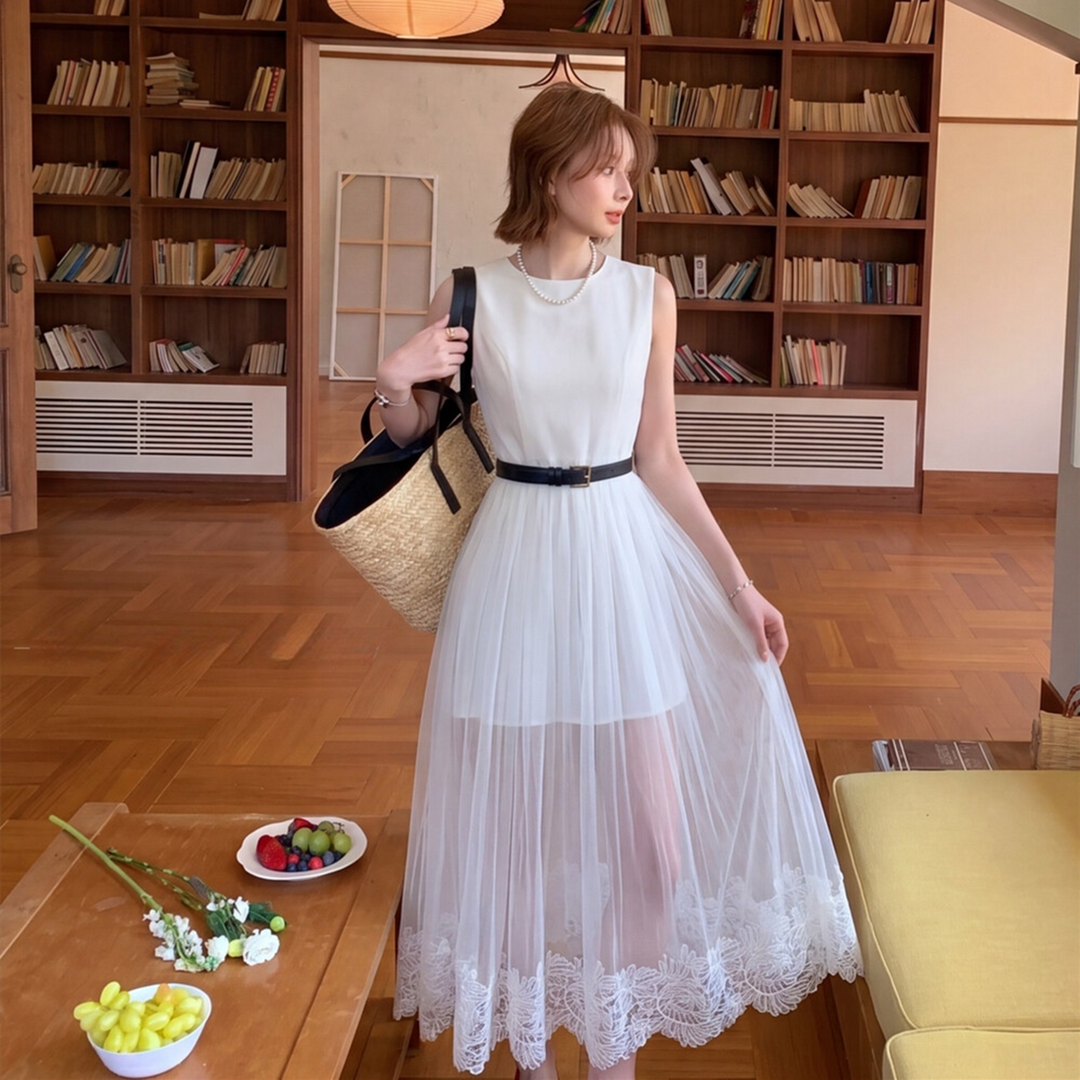 【dress】レースチュールドッキングロングワンピース　N3622