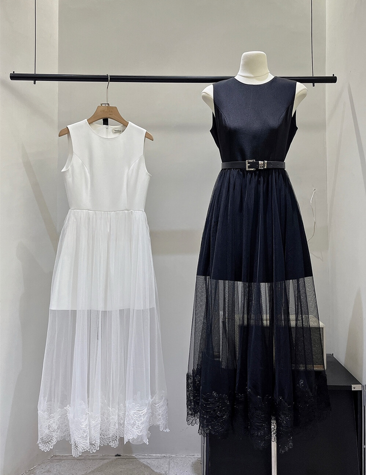 【dress】レースチュールドッキングロングワンピース　N3622