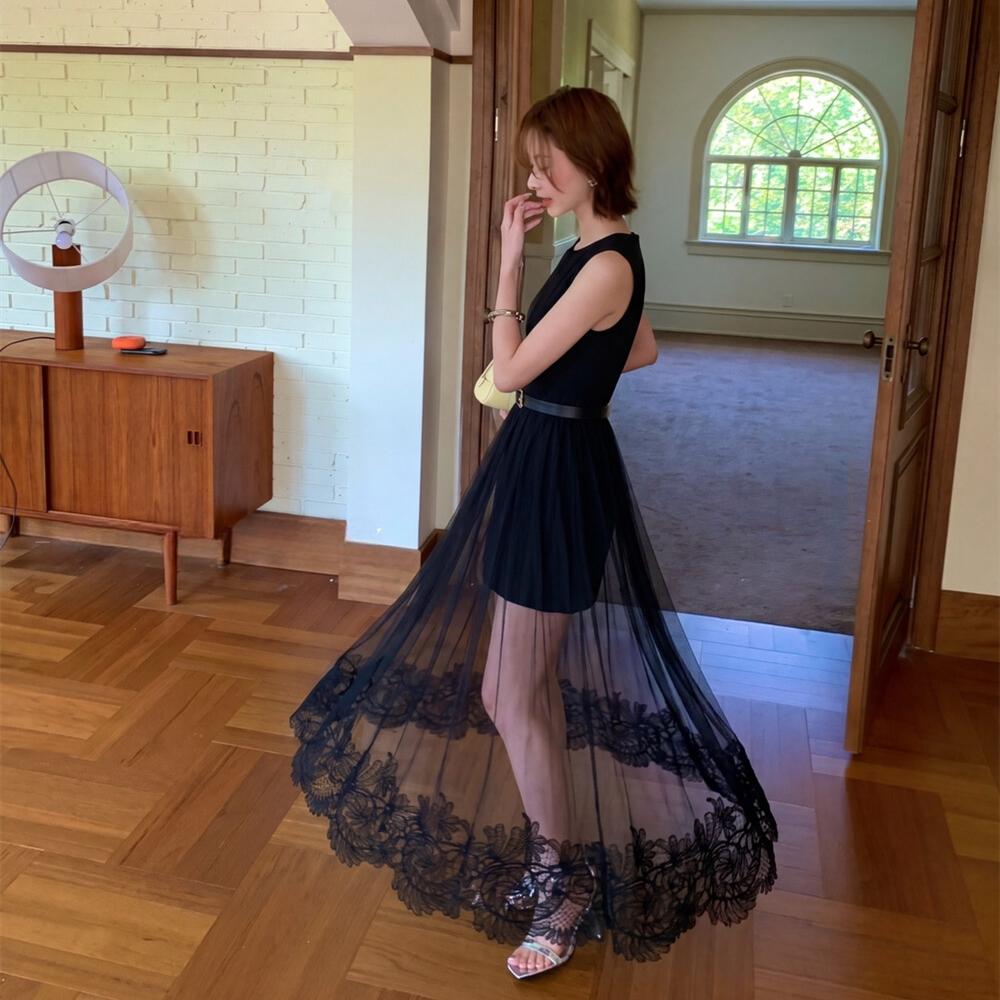 【dress】レースチュールドッキングロングワンピース　N3622