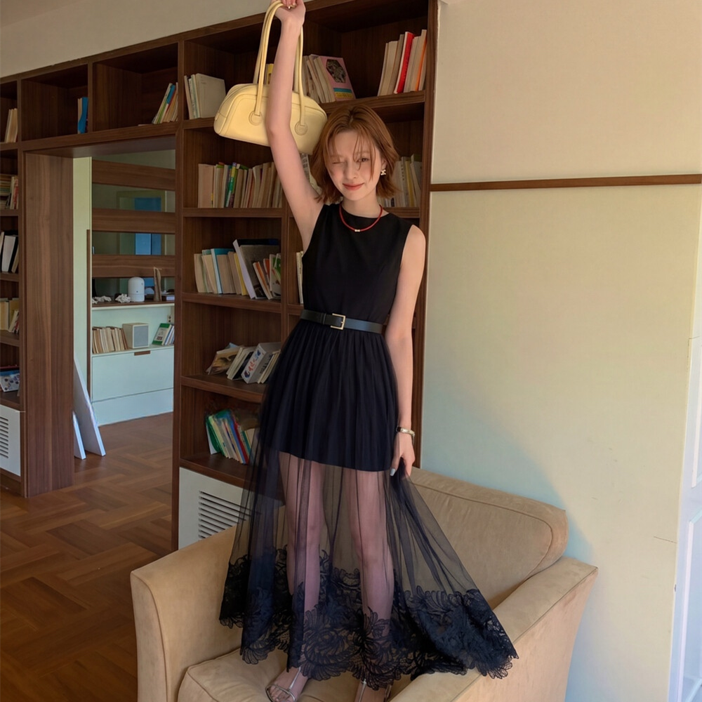 【dress】レースチュールドッキングロングワンピース　N3622